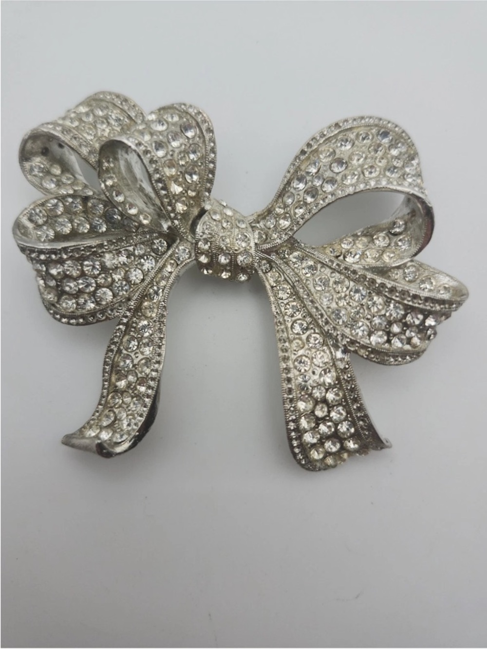 Crystal Bow Brooch - Silver Rhinestone Accent for Women